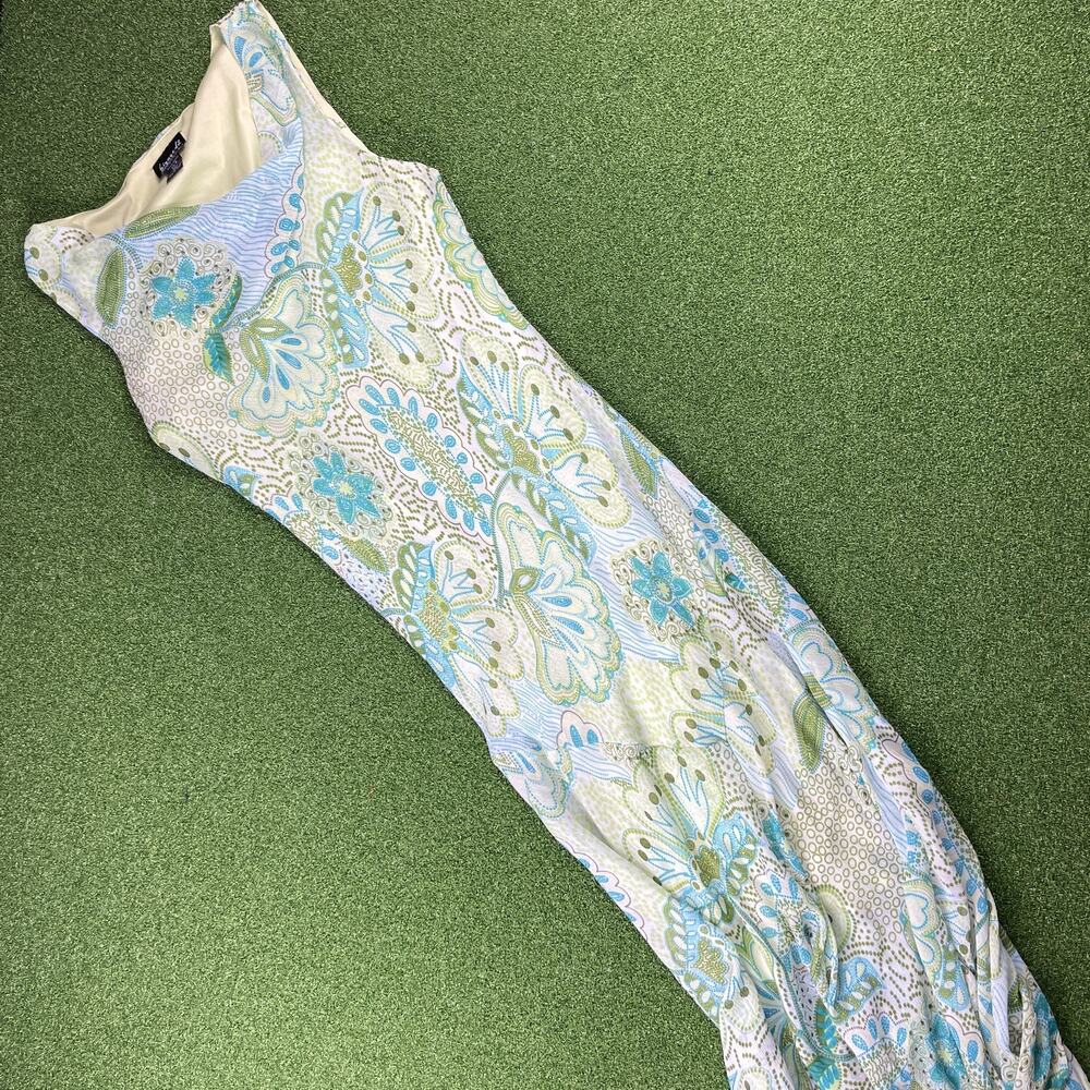 Vintage Biyaycda Blu Floral Cowl Neck Sleeveless Maxi Dress Sz 16